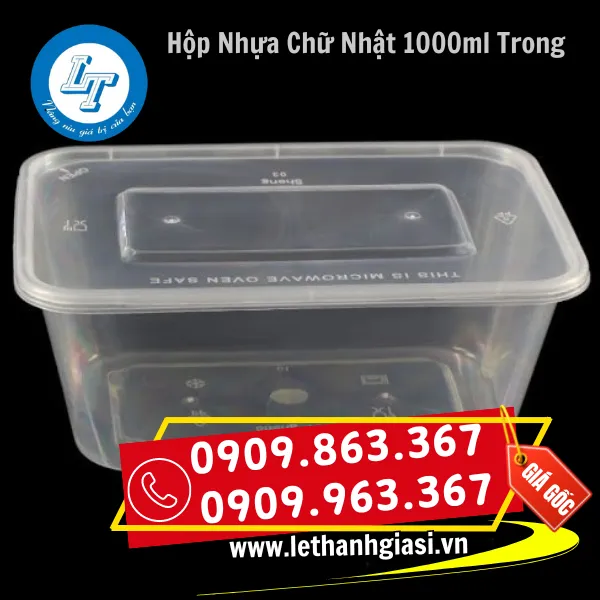 HỘP NHỰA CHỮ NHẬT PP 1000ML TRONG