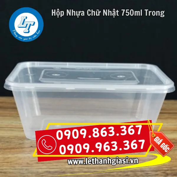 HỘP NHỰA CHỮ NHẬT PP 750ML TRONG