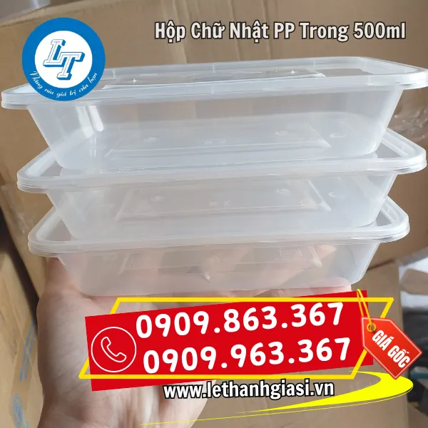 HỘP NHỰA CHỮ NHẬT PP 500ML TRONG