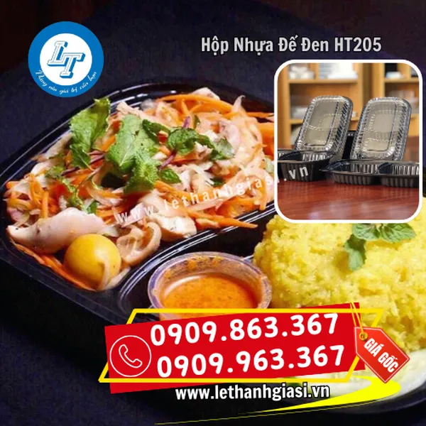 HỘP NHỰA ĐẾ ĐEN 2 NGĂN HT205