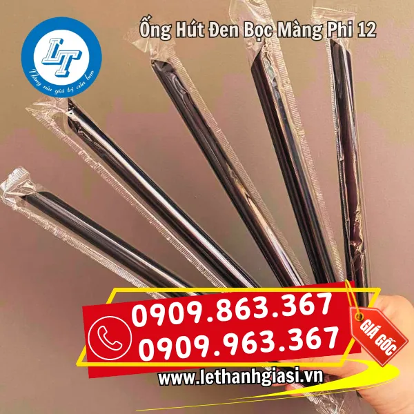 ỐNG HÚT TRÀ SỮA MÀU ĐEN BỌC MÀNG PHI 12