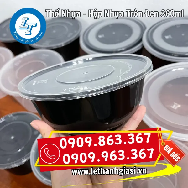CHÉN NHỰA - HỘP NHỰA TRÒN ĐEN PP 360ML