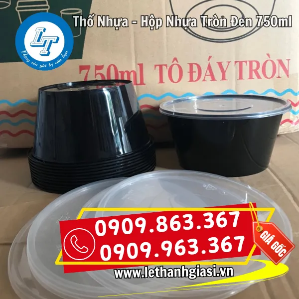 THỐ NHỰA - HỘP NHỰA TRÒN PP 750ML ĐEN