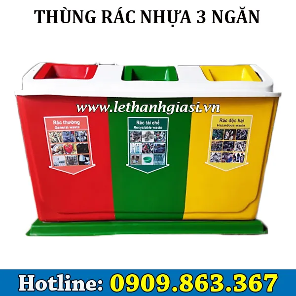 THÙNG PHÂN LOẠI RÁC 3 NGĂN - NẮP BẬP BÊNH