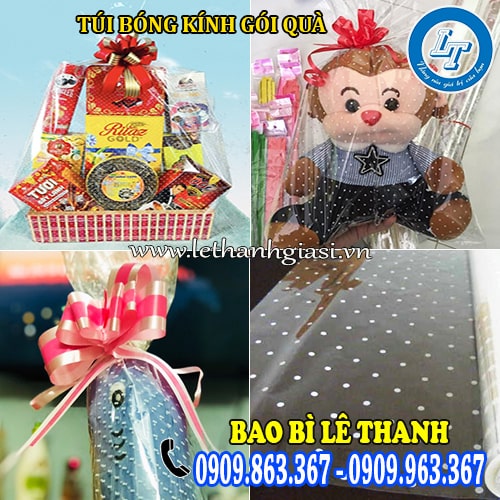 túi bóng kính họa tiết chấm bi gói quà
