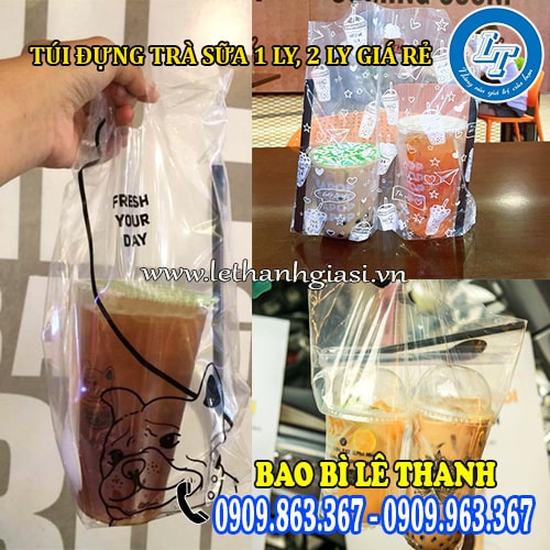 Túi đựng trà sữa 1 ly 2 ly tiện lợi Túi đựng trà sữa 1 ly 2 ly tiện lợi