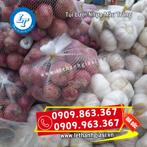 túi lưới nhựa màu trắng đựng hành tỏi túi lưới nhựa màu trắng đựng hành tỏi