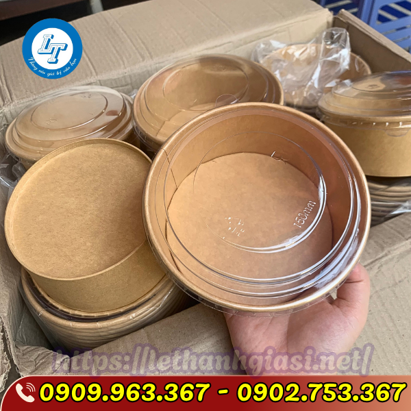 BÁN HỘP GIẤY ĐỰNG ĐỒ ĂN TRÒN, VUÔNG, CHỮ NHẬT GIÁ SỈ RẺ tô giấy kraft 750ml