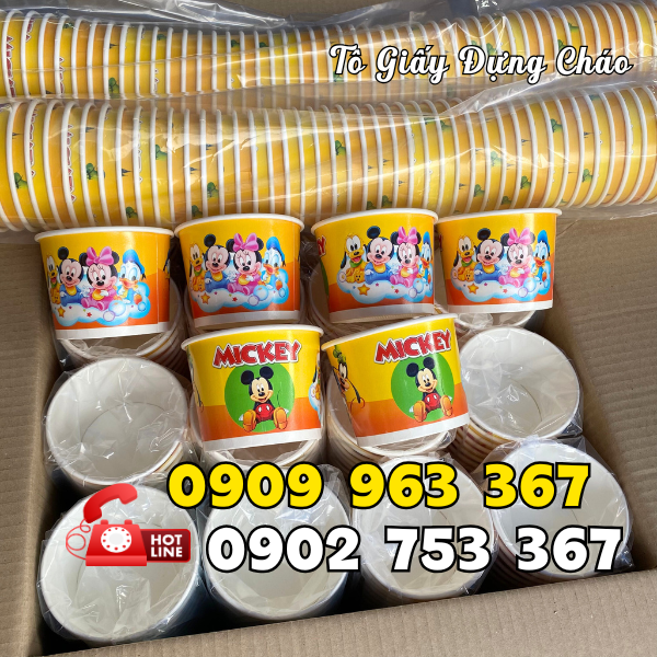 NƠI BÁN TÔ GIẤY ĐỰNG CHÁO TRẺ EM IN SẴN tô giấy dùng 1 làn in sẵn