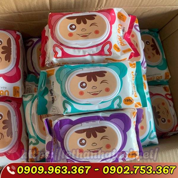 BỎ SỈ KHĂN GIẤY ƯỚT KHÔNG MÙI HÌNH GẤU THÙNG 30 GÓI khăn ướt hình gấu