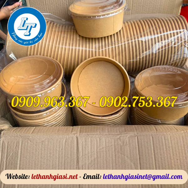 TÔ GIẤY KRAFT 750ML NẮP TRONG PET tô giấy nâu kraft 750ml