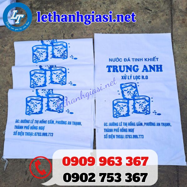 bao tải đựng nước đá 50 x 90 in logo giá sỉ rẻ chất lượng