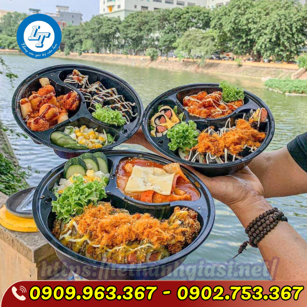 SỈ GIÁ RẺ HỘP NHỰA ĐẾ ĐEN TRÒN 3 NGĂN ĐỰNG CƠM hộp nhựa tròn 3 ngăn