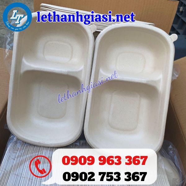 bán buôn sỉ hộp bã mía 2 ngăn giá rẻ cho đại lý