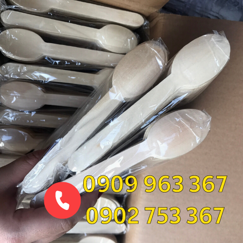 Muỗng gỗ ăn cơm dùng 1 lần giá sỉ rẻ muỗng gỗ cán dài