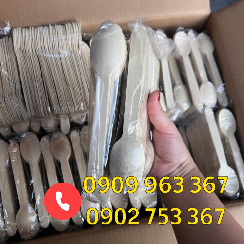Muỗng gỗ ăn cơm dùng 1 lần giá sỉ rẻ muỗng gỗ cán dài