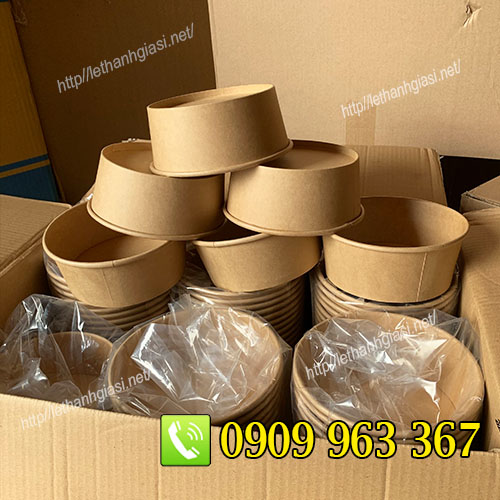 BÁN RẺ TÔ GIẤY 750ML CÓ NẮP ĐỰNG THỨC ĂN tô giấy kraft nâu