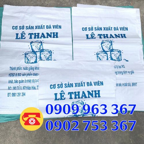 Đặt hàng bao tải in logo giá rẻ tại TPHCM bao tải đựng đá viên màu trắng