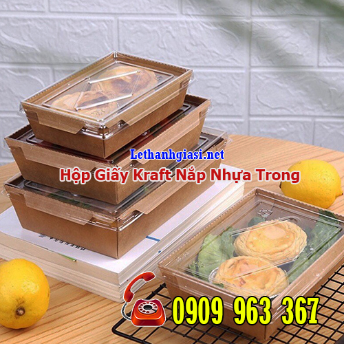 HỘP GIẤY KRAFT NẮP NHỰA TRONG Ở ĐÂU CÓ BÁN? hộp giấy kraft đựng thức ăn