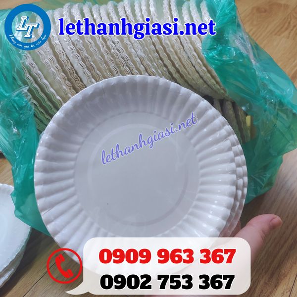 đĩa giấy tròn màu trắng dùng 1 lần giá sỉ