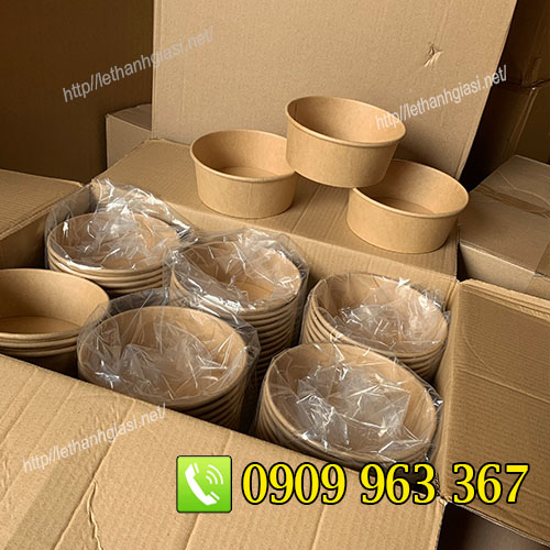 BÁN RẺ TÔ GIẤY 750ML CÓ NẮP ĐỰNG THỨC ĂN tô giấy kraft màu nâu 750ml