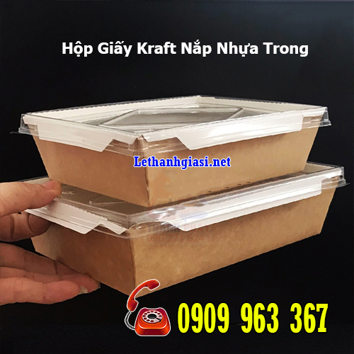 HỘP GIẤY KRAFT NẮP NHỰA TRONG Ở ĐÂU CÓ BÁN? hộp giấy kraft màu trắng có nắp