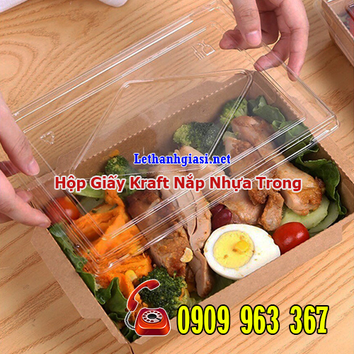 HỘP GIẤY KRAFT NẮP NHỰA TRONG Ở ĐÂU CÓ BÁN? hộp giấy kraft hình vuông nắp mica