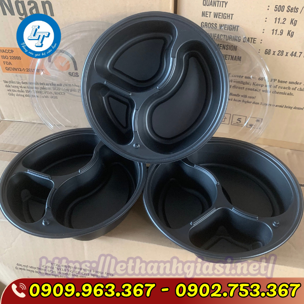 SỈ GIÁ RẺ HỘP NHỰA ĐẾ ĐEN TRÒN 3 NGĂN ĐỰNG CƠM hộp nhựa tròn 3 ngăn