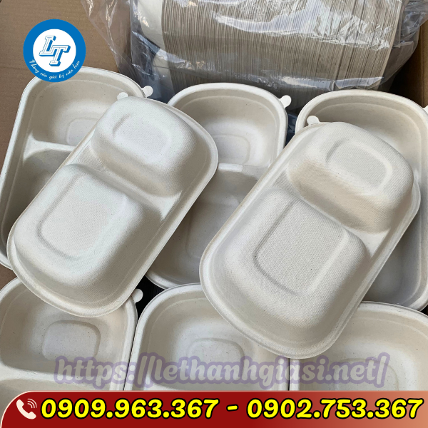 CUNG CẤP KHAY BÃ MÍA 2 NGĂN NẮP NHỰA PET GIÁ RẺ khay bã mía 2 ngăn