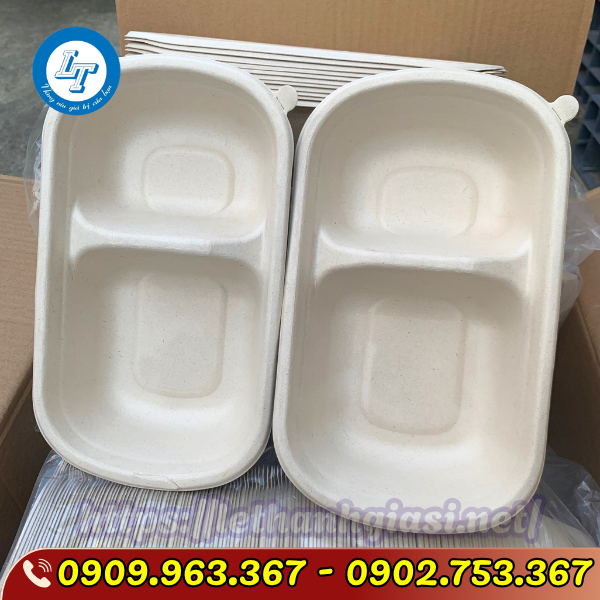 CUNG CẤP KHAY BÃ MÍA 2 NGĂN NẮP NHỰA PET GIÁ RẺ khay bã mía 2 ngăn