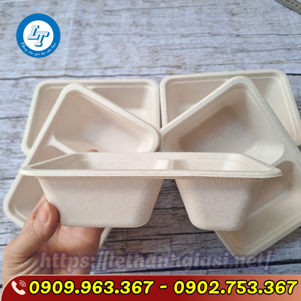 CUNG CẤP KHAY BÃ MÍA 2 NGĂN NẮP NHỰA PET GIÁ RẺ khay bã mía 2 ngăn