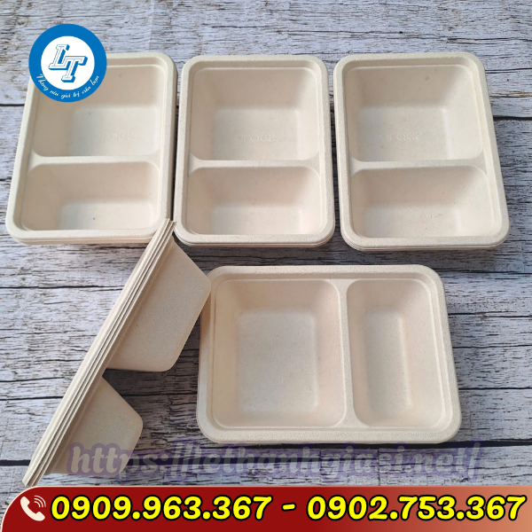 CUNG CẤP KHAY BÃ MÍA 2 NGĂN NẮP NHỰA PET GIÁ RẺ khay bã mía 2 ngăn