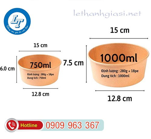 MUA HỘP ĐỰNG BÁNH BÔNG LAN BẰNG GIẤY Ở ĐÂU GIÁ RẺ tô giấy kraft 750ml; tô giấy 1000ml