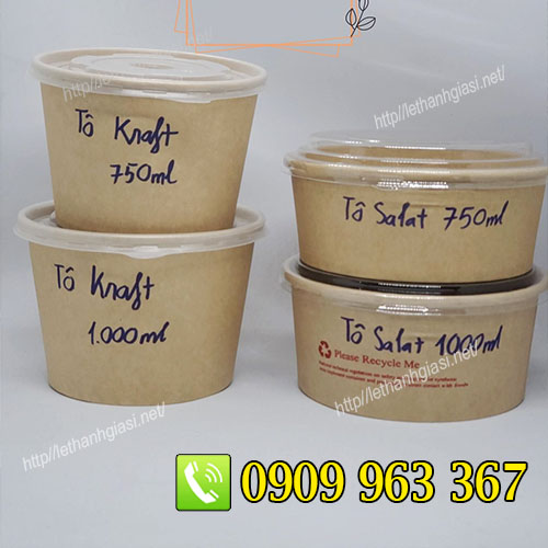 BÁN RẺ TÔ GIẤY 750ML CÓ NẮP ĐỰNG THỨC ĂN tô giấy kraft 750ml