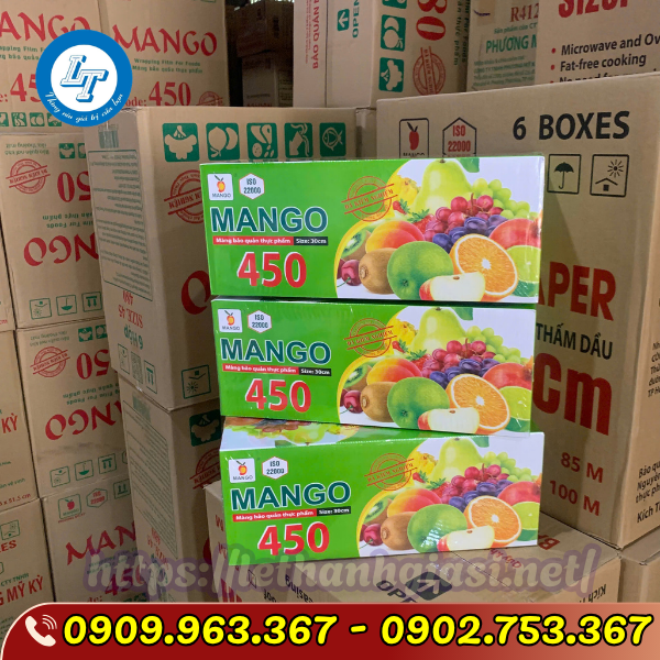 MÀNG BỌC THỰC PHẨM 450 GIÁ SỈ THÙNG 6 HỘP MÀNG BỌC THỰC PHẨM 450 MANGO