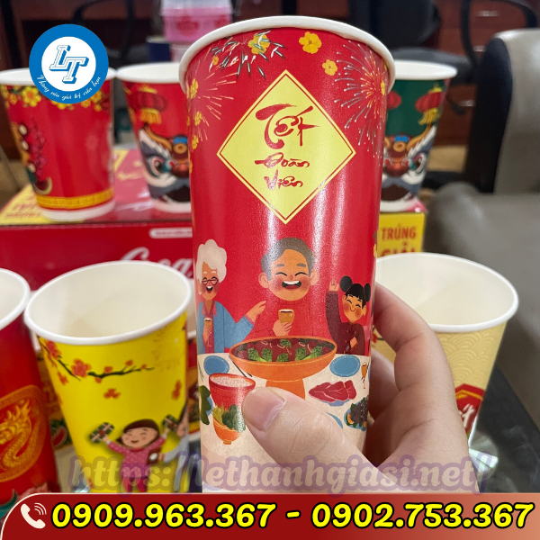 LY GIẤY TẾT NHIỀU MẪU IN SẴN ly giấy tết