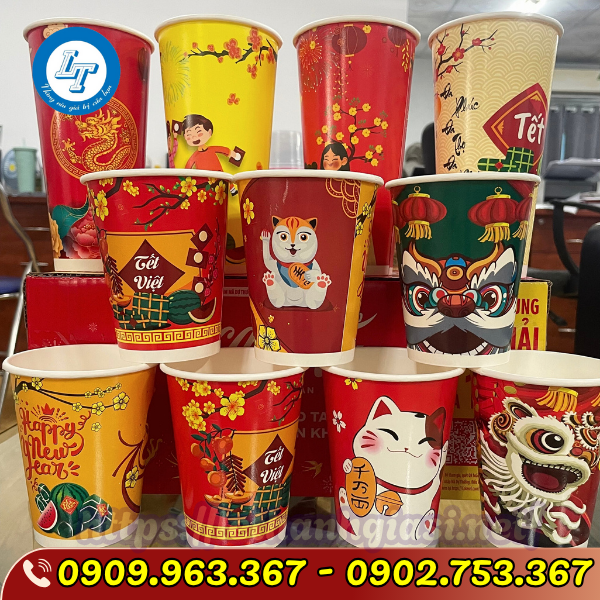 LY GIẤY TẾT NHIỀU MẪU IN SẴN ly giấy tết