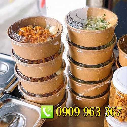 BÁN RẺ TÔ GIẤY 750ML CÓ NẮP ĐỰNG THỨC ĂN tô giấy kraft có nắp đựng thức ăn