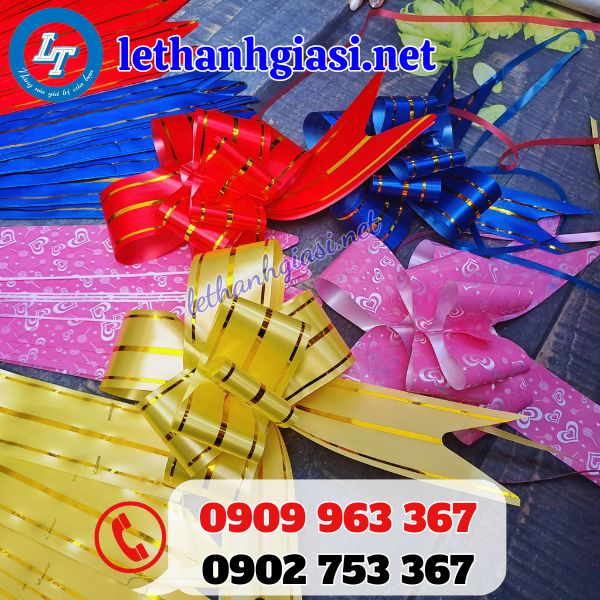 nơ rút thất trang trí giỏ quà giá sỉ ưu đãi