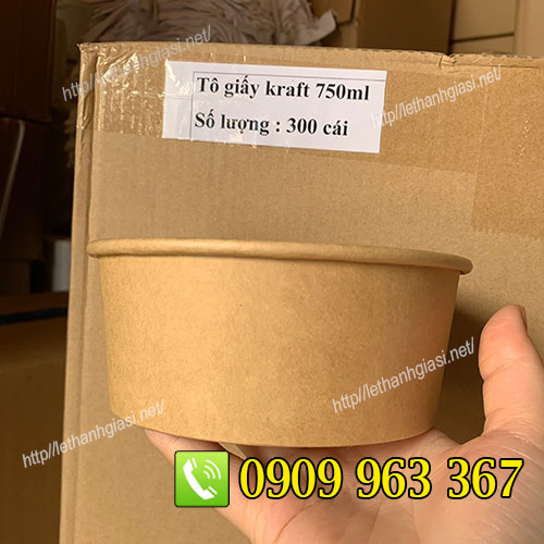 BÁN RẺ TÔ GIẤY 750ML CÓ NẮP ĐỰNG THỨC ĂN tô giấy kraft 750ml 1 thùng 300 cái