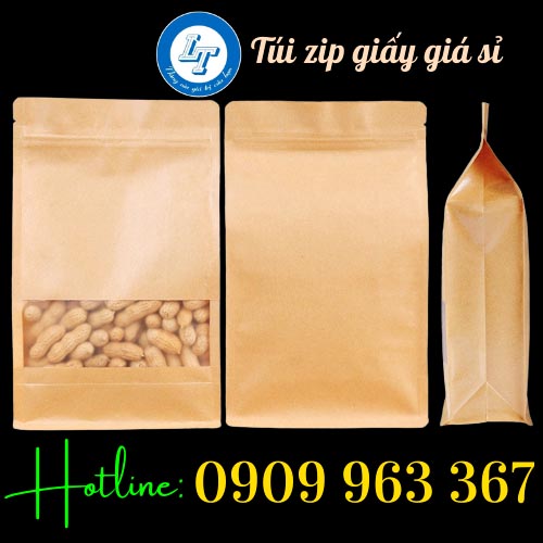 Sản xuất túi zipper giấy đựng thực phẩm giá rẻ túi zip giấy kraft có cửa sổ