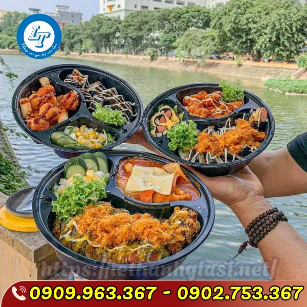 HỘP NHỰA ĐEN TRÒN 3 NGĂN