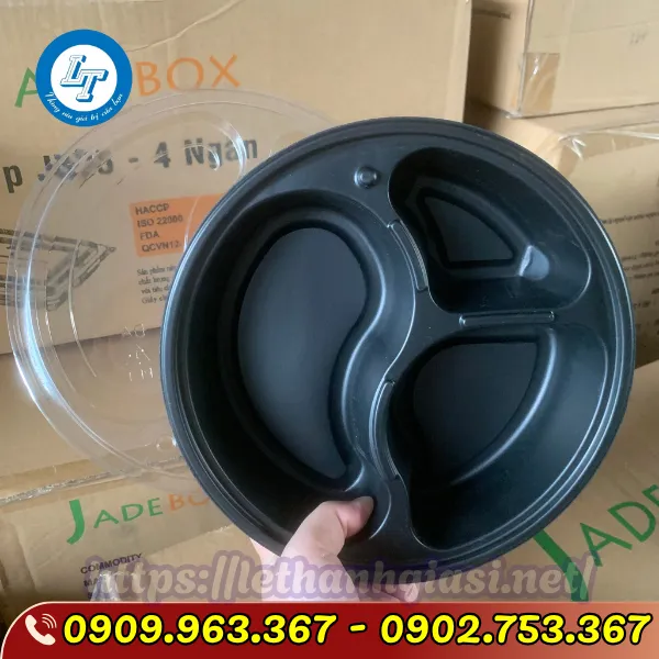 HỘP NHỰA ĐEN TRÒN 3 NGĂN