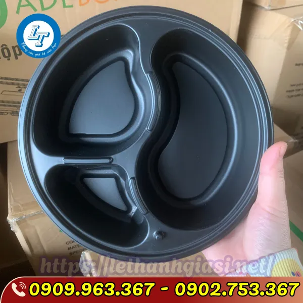 HỘP NHỰA ĐEN TRÒN 3 NGĂN