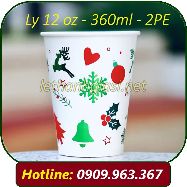LY GIẤY 12 OZ - 360ML- IN SẴN NOEL