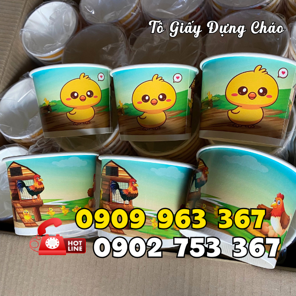 NƠI BÁN TÔ GIẤY ĐỰNG CHÁO TRẺ EM IN SẴN tô giấy 9oz