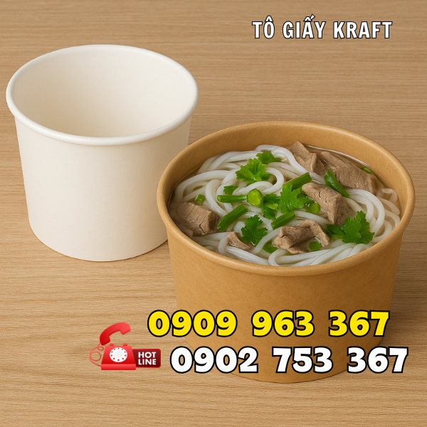TÔ GIẤY KRAFT CAO ĐỰNG CHÁO, BÚN, PHỞ tô giấy đựng cháo bún phở