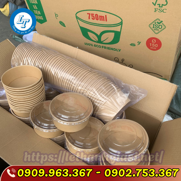 TÔ GIẤY SALAD 750ML GIÁ SỈ THÙNG 500 CÁI tô giấy kraft 750ml
