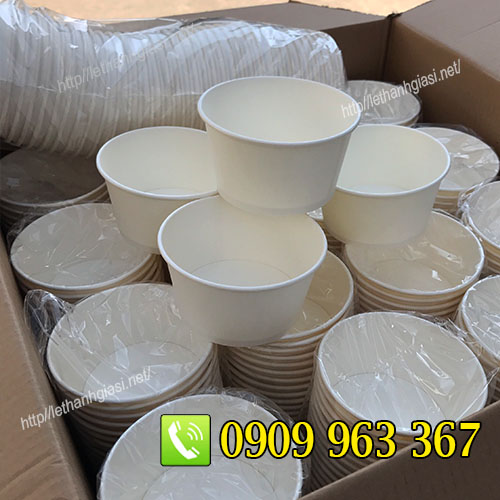 BÁN RẺ TÔ GIẤY 750ML CÓ NẮP ĐỰNG THỨC ĂN tô giấy màu trắng