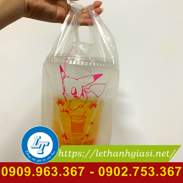 Túi xốp đựng 1 ly in hình Pikachu giá sỉ túi 1 ly in hình